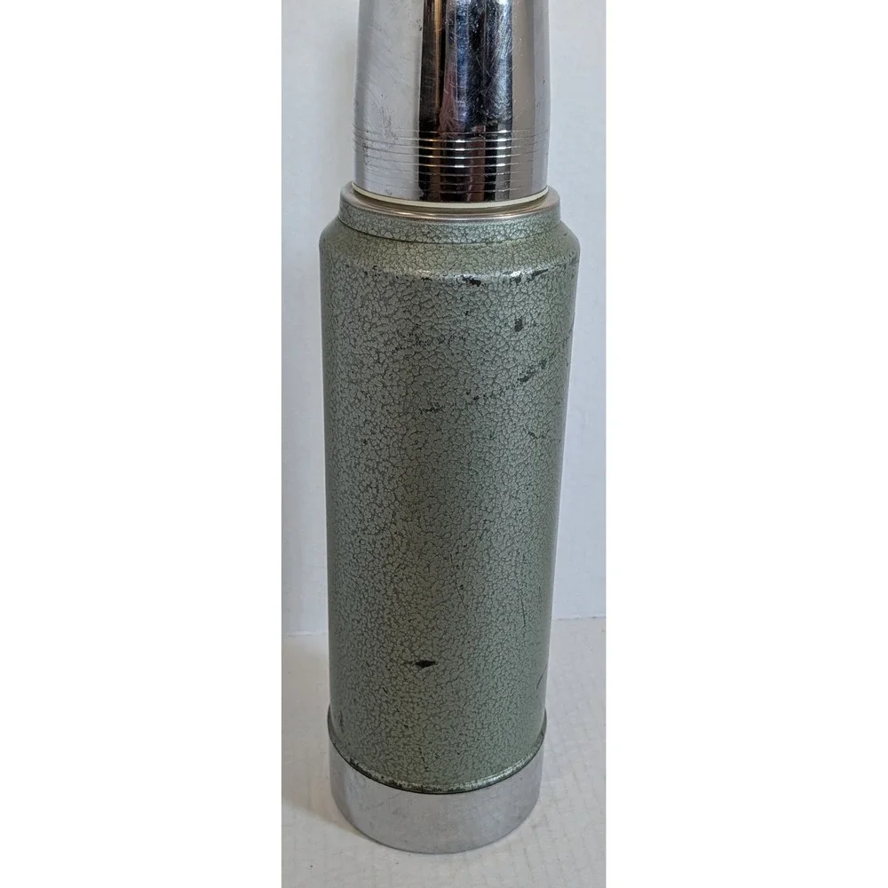 Vintage Aladdin Stanley Green Hammertone Vacuum Thermos Bottle 1 Qt USA